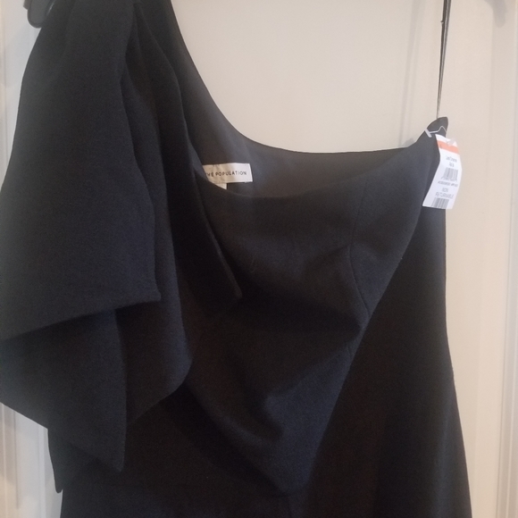 Dress the population Tiffany Asymmetric Stretch Crepe Wide-Leg Jumpsuit  Size L - Picture 3 of 7